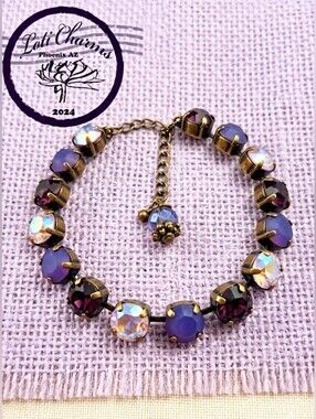Amethyst Opal & Lavender Swarovski Crystals In Classic Tennis Bracelet In Brass
